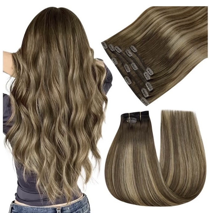 Chocolate Balayage real human hair clip-in extensions