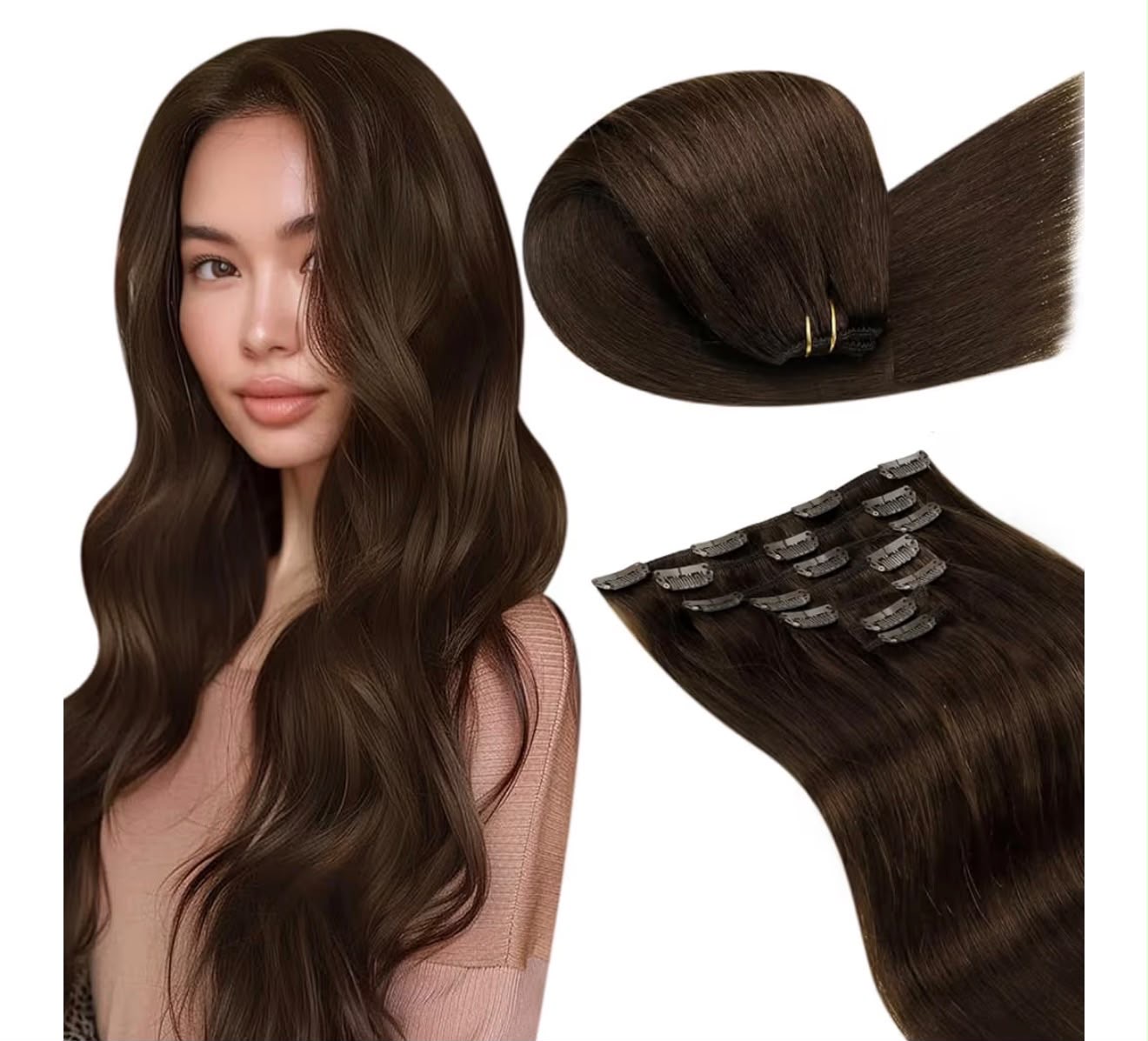 Dark Brown real human hair clip-in extensions