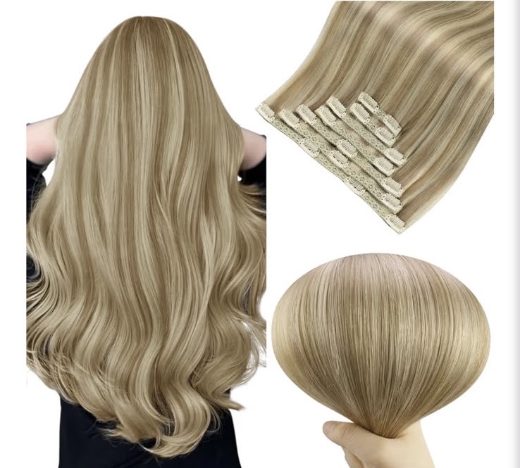 Ash Blonde Mix real human hair clip-in extensions